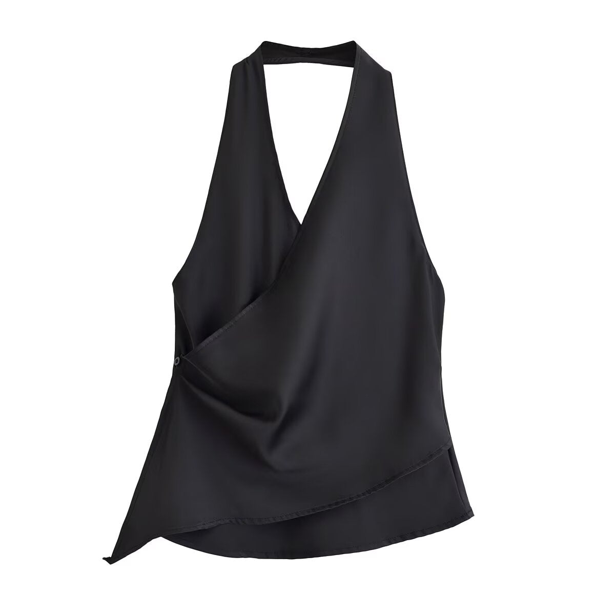 Summer Top Product Graceful Satin Irregular Asymmetric Sleeveless Halter Easy Matching Sling Top