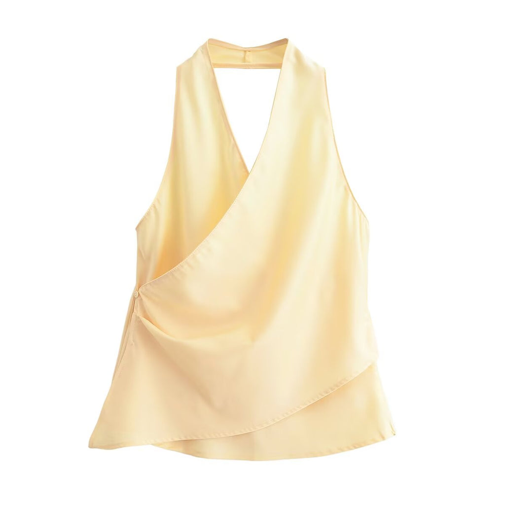 Summer Top Product Graceful Satin Irregular Asymmetric Sleeveless Halter Easy Matching Sling Top