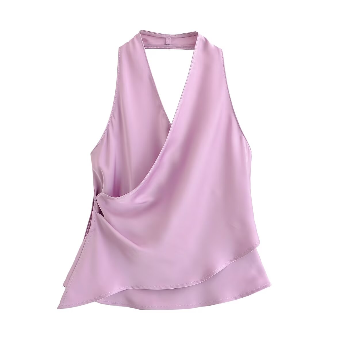 Summer Top Product Graceful Satin Irregular Asymmetric Sleeveless Halter Easy Matching Sling Top