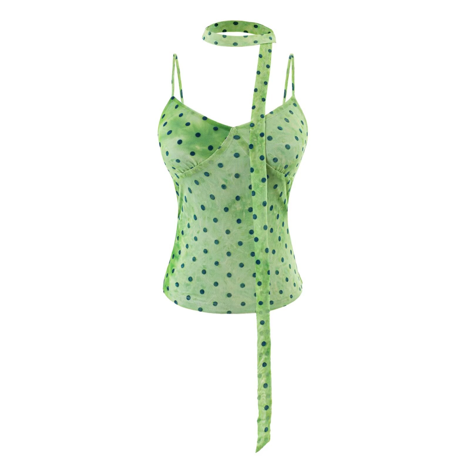 Summer Pure Sexy Sexy Special Interest Design Polka Dot Ribbon Decoration Slim Strap Top