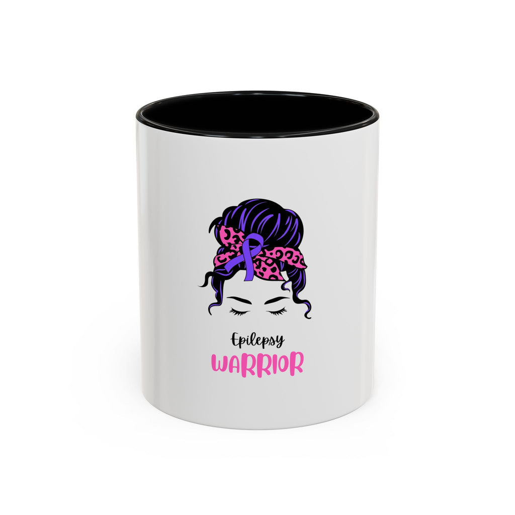 Epilepsy Warrior Coffee Mug — Awareness Ribbon Hair Bun Design (11/15 oz)