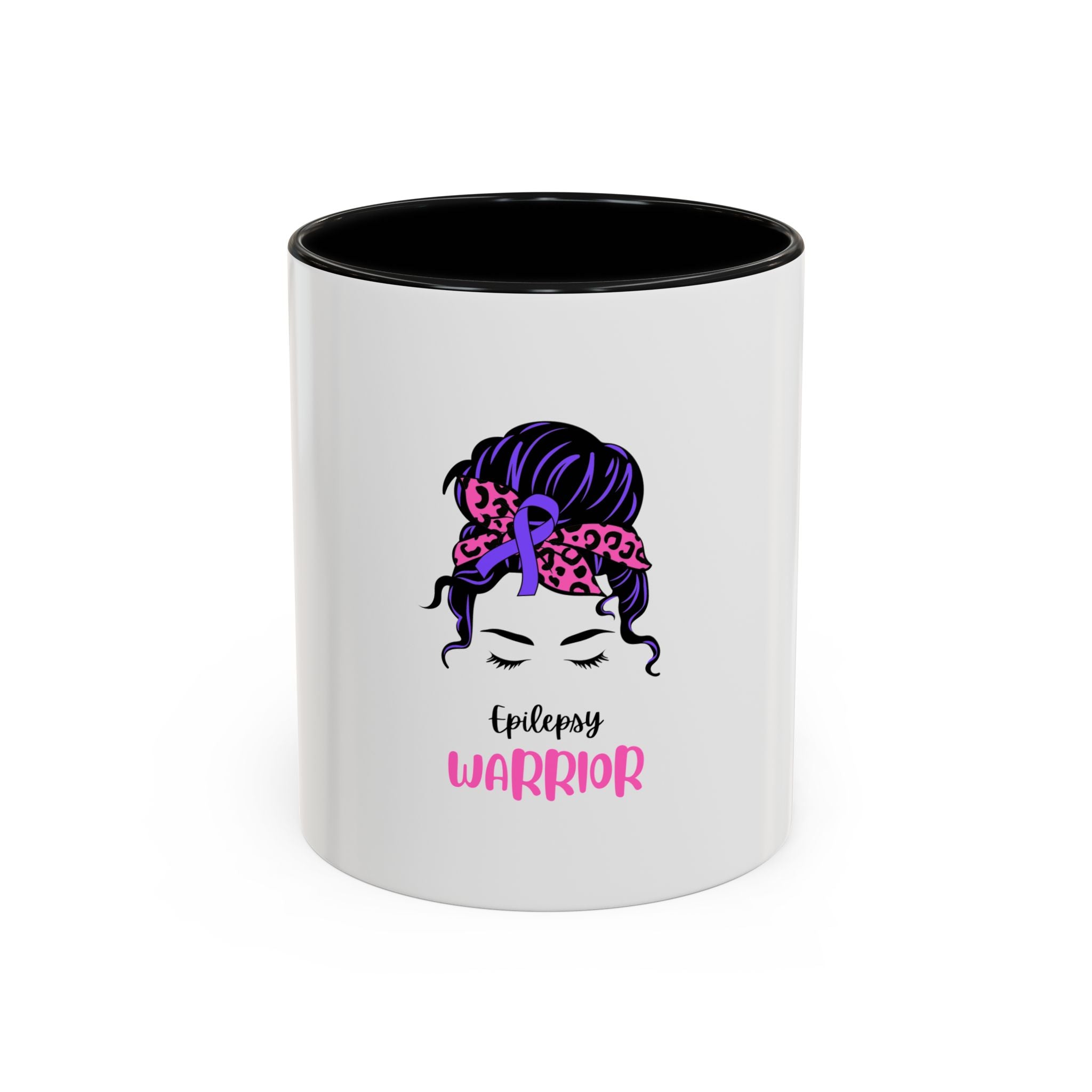 Epilepsy Warrior Coffee Mug — Awareness Ribbon Hair Bun Design (11/15 oz)