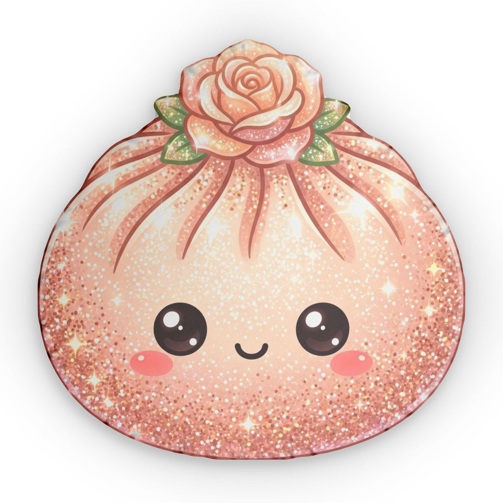 Kawaii Rose Dumpling Shaped Pillow — Cute Glitter Floral Plush Cushion