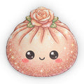 Kawaii Rose Dumpling Shaped Pillow — Cute Glitter Floral Plush Cushion
