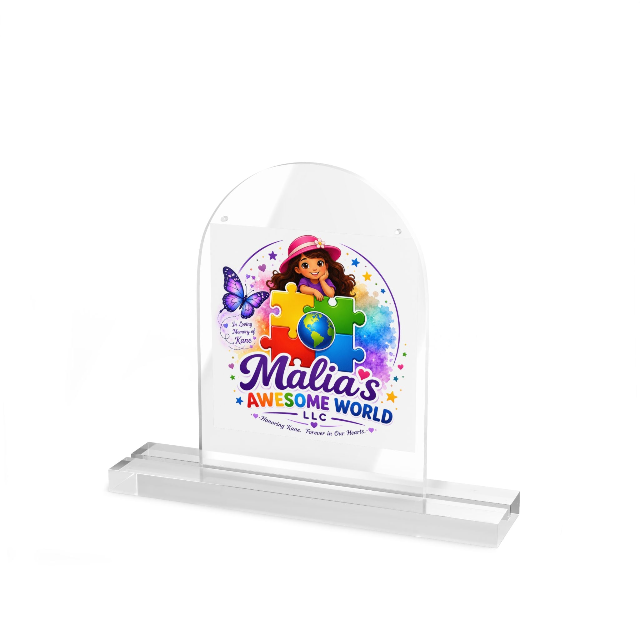 Dome Acrylic Table Sign — Custom Kids Logo Desk Plaque (Malia’s Awesome World)