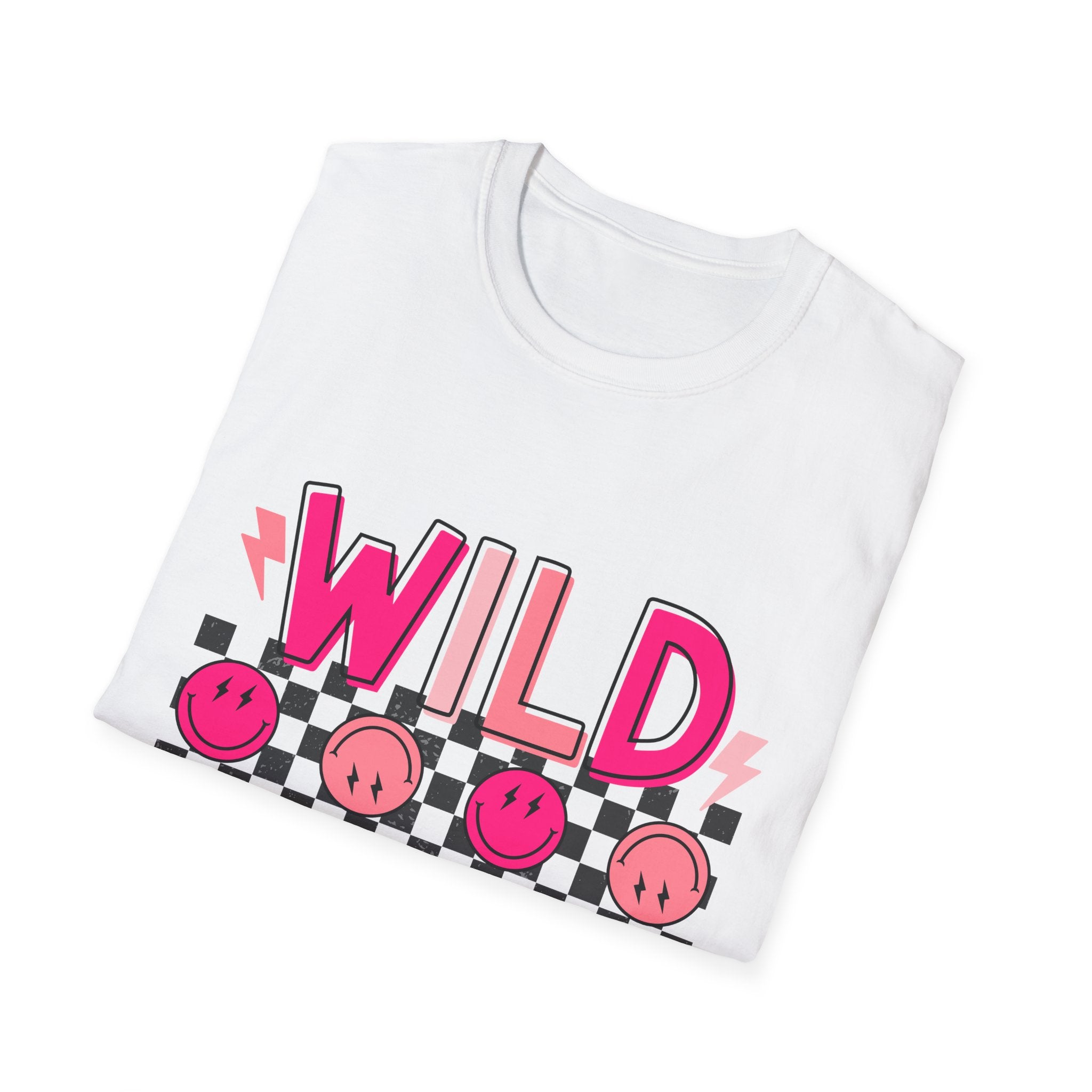 Wild Child T-Shirt — Pink Checkerboard Smiley Retro Tee