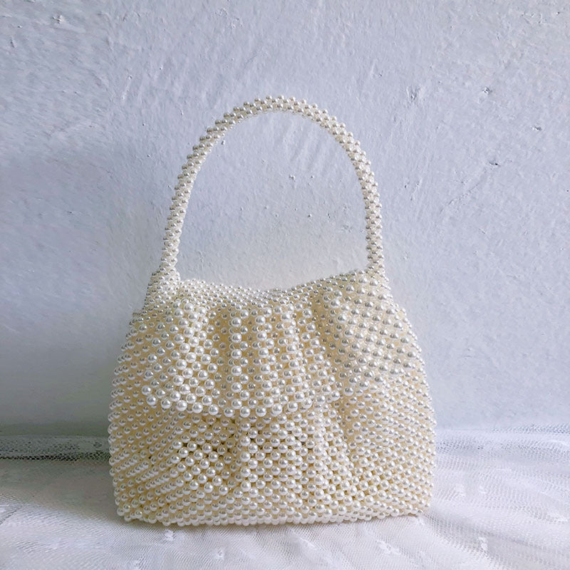 Handmade Beaded Bag Casual Women One Shoulder Dumpling Bag Simple Imitation Pearl Handbag