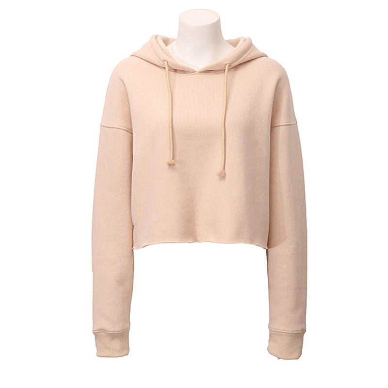 Women Sports Sweatshirt Autumn Winter Fleece-Lined Pullover Hoodie Personalized Bare Cropped Long Sleeved Top