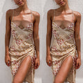 Printed Sexy V neck Strap Backless Dress Home Split off Shoulder Dress