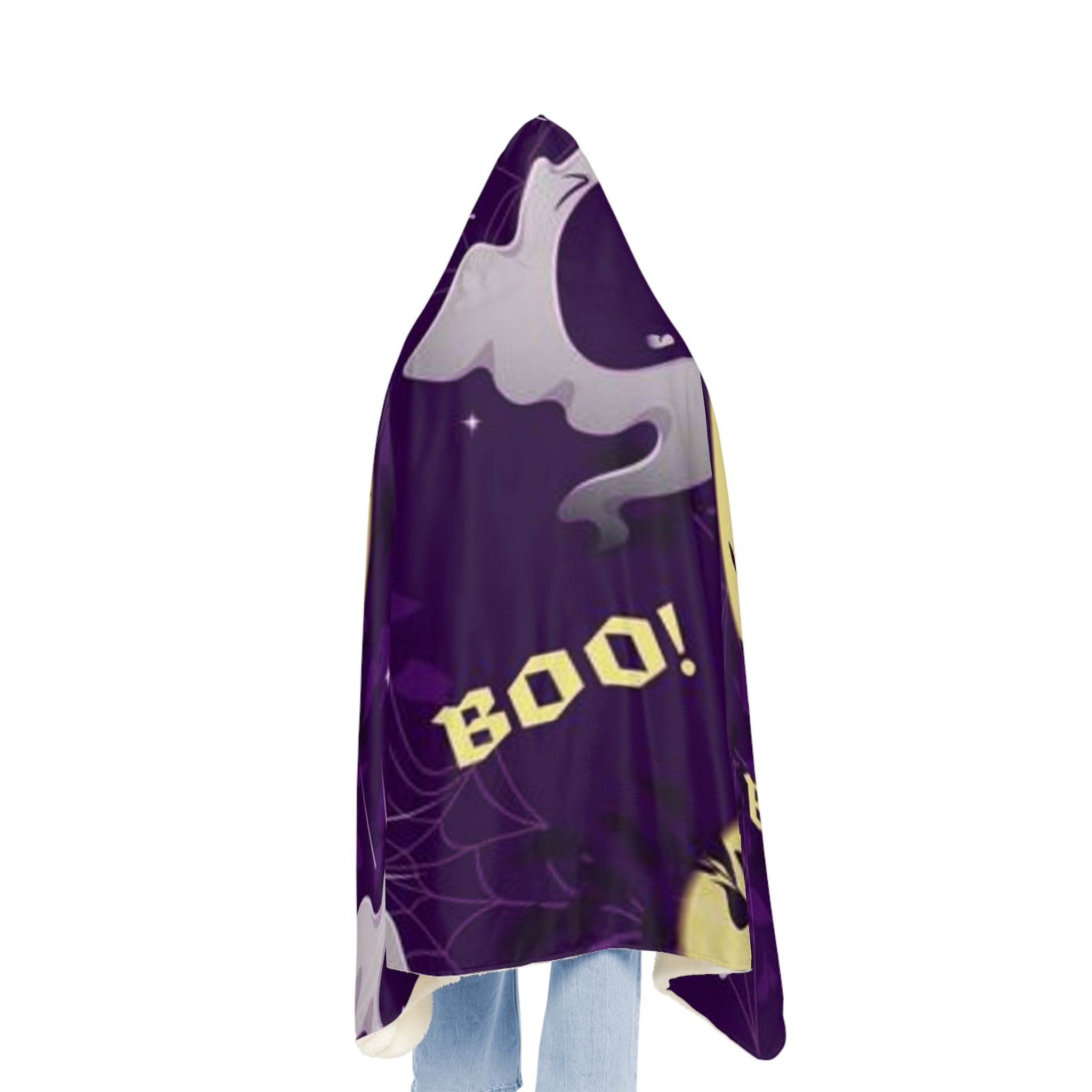 Halloween Boo Hooded Blanket – Purple Ghosts & Moon Snuggle Throw