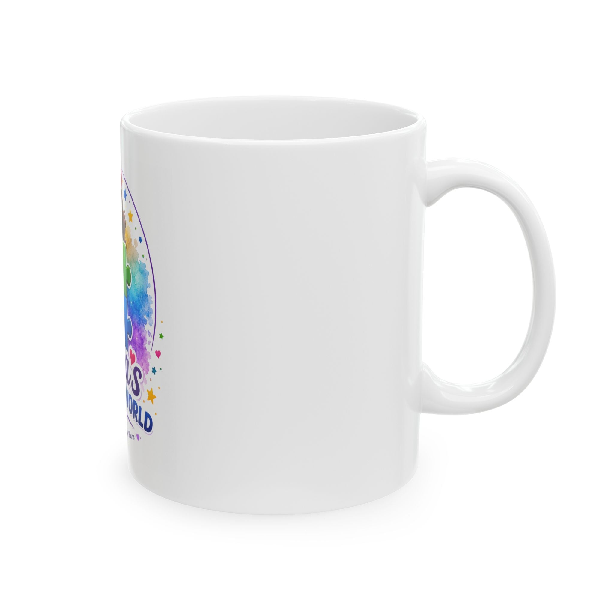 Autism Awareness Puzzle Globe Mug — “Malia’s Awesome World” Ceramic Coffee Cup (11oz, 15oz)