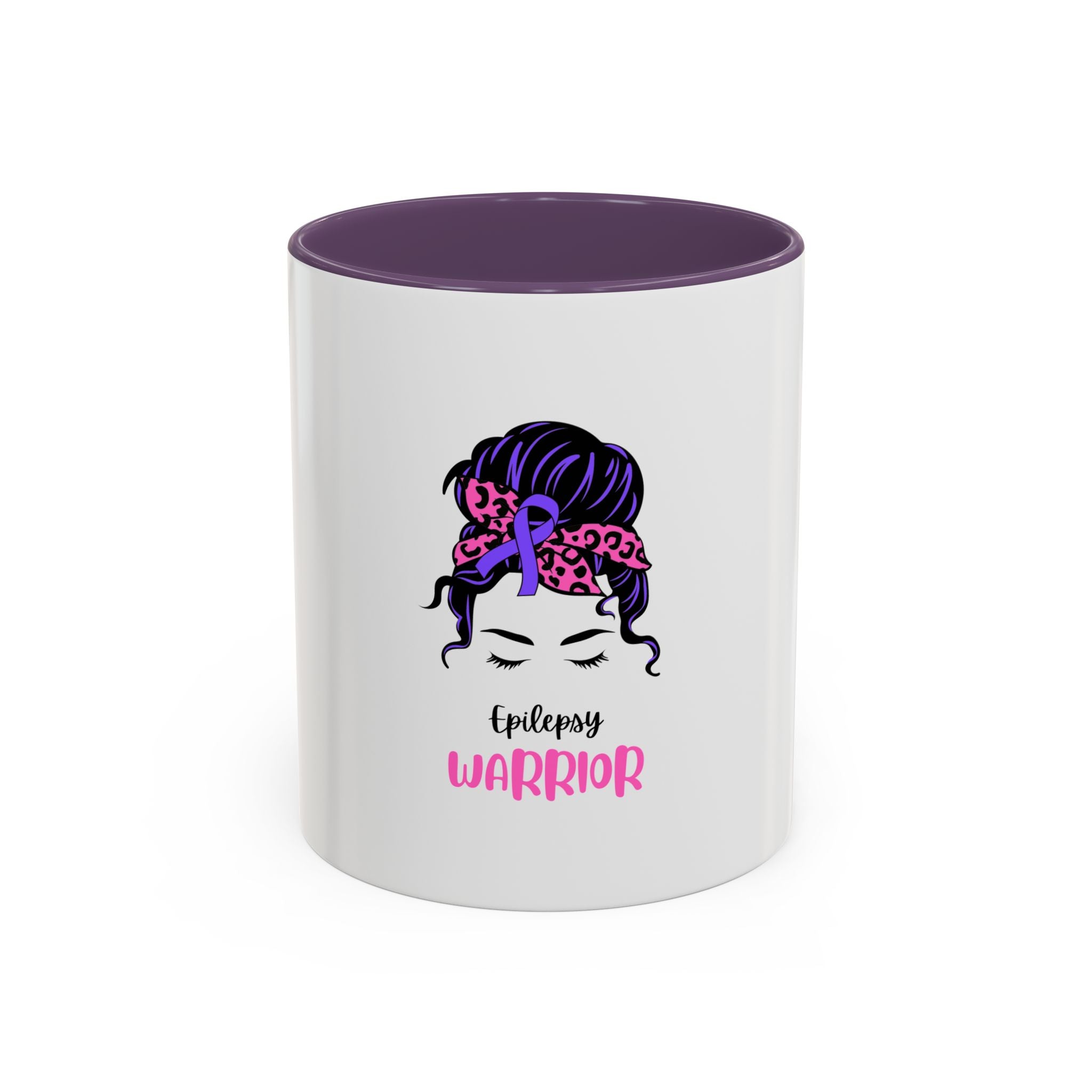 Epilepsy Warrior Coffee Mug — Awareness Ribbon Hair Bun Design (11/15 oz)
