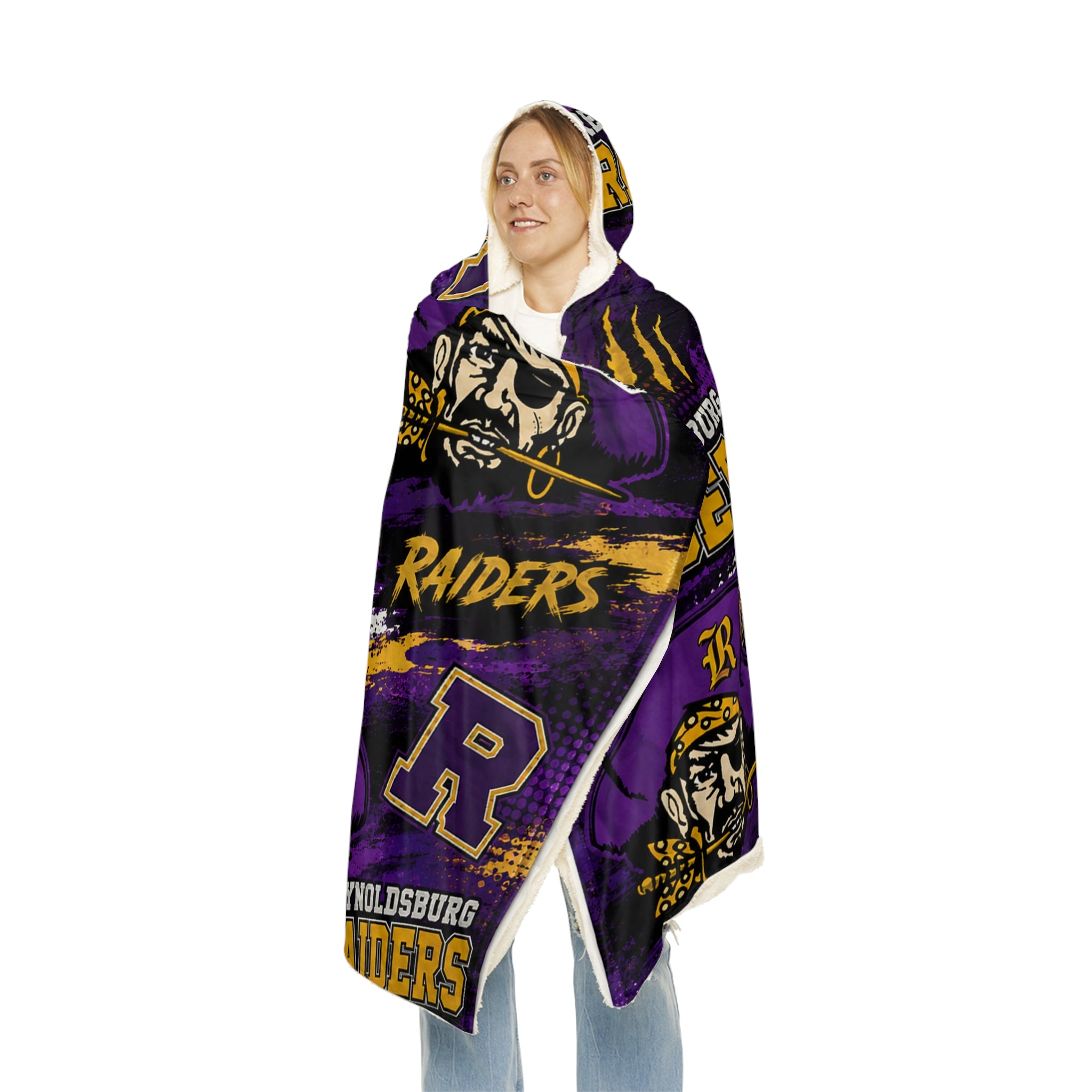 Reynoldsburg Raiders Hooded Snuggle Blanket — Purple Team Logo Fleece, #RaiderPride