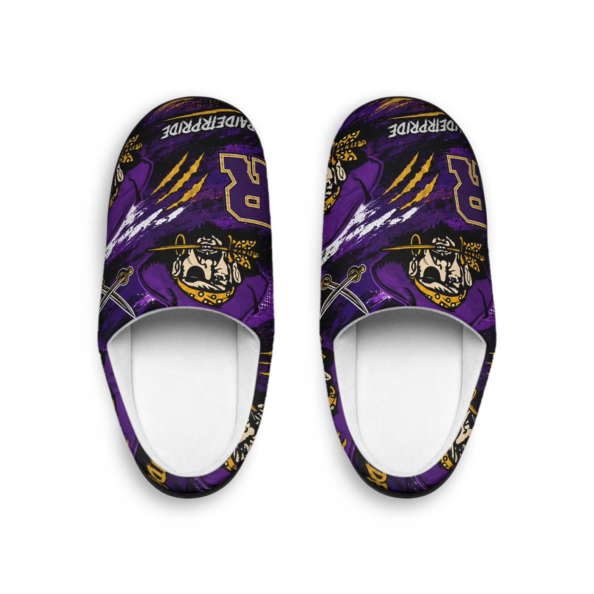 Pirate Logo Men's Indoor Slippers — Purple Sports Team Design