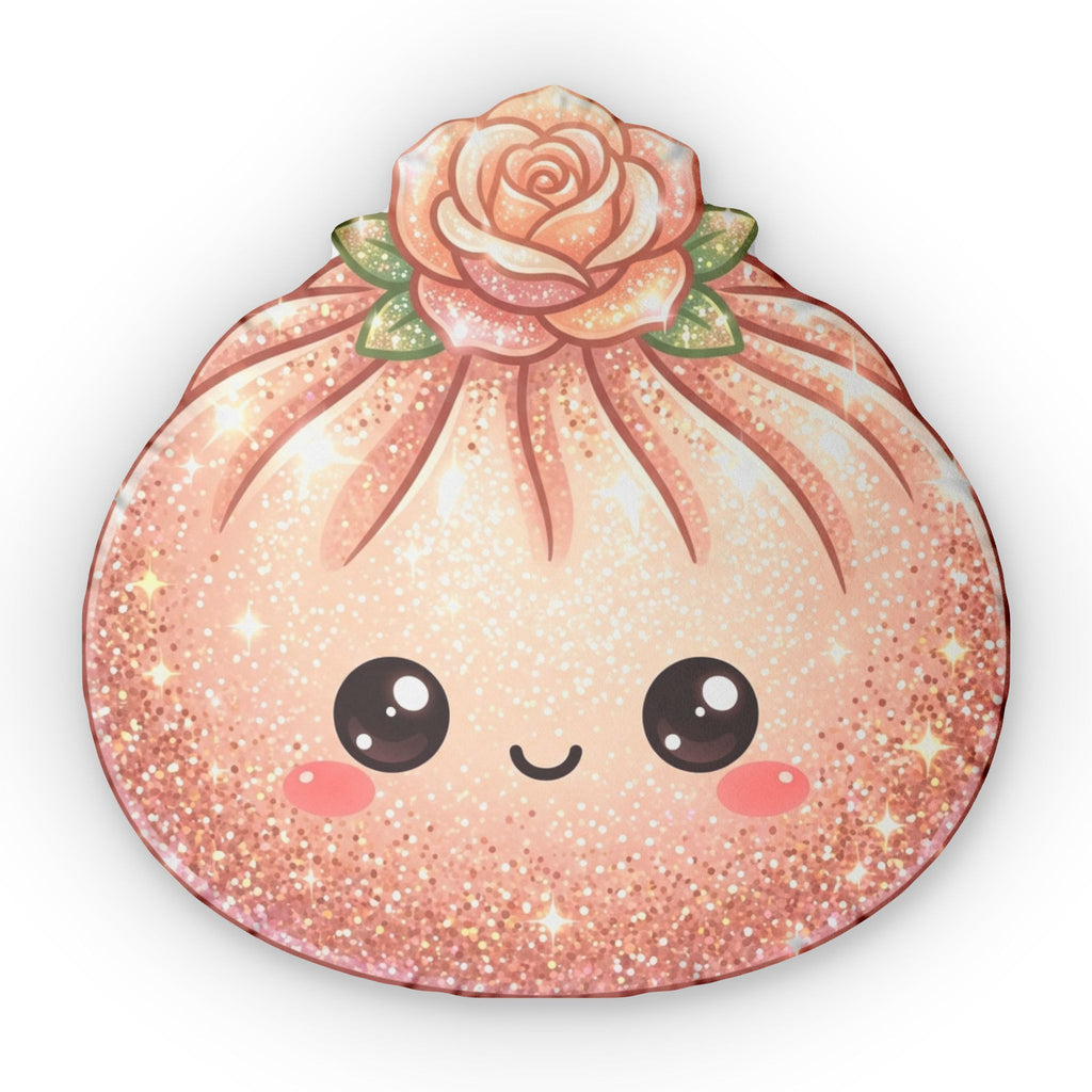 Kawaii Rose Dumpling Shaped Pillow — Cute Glitter Floral Plush Cushion