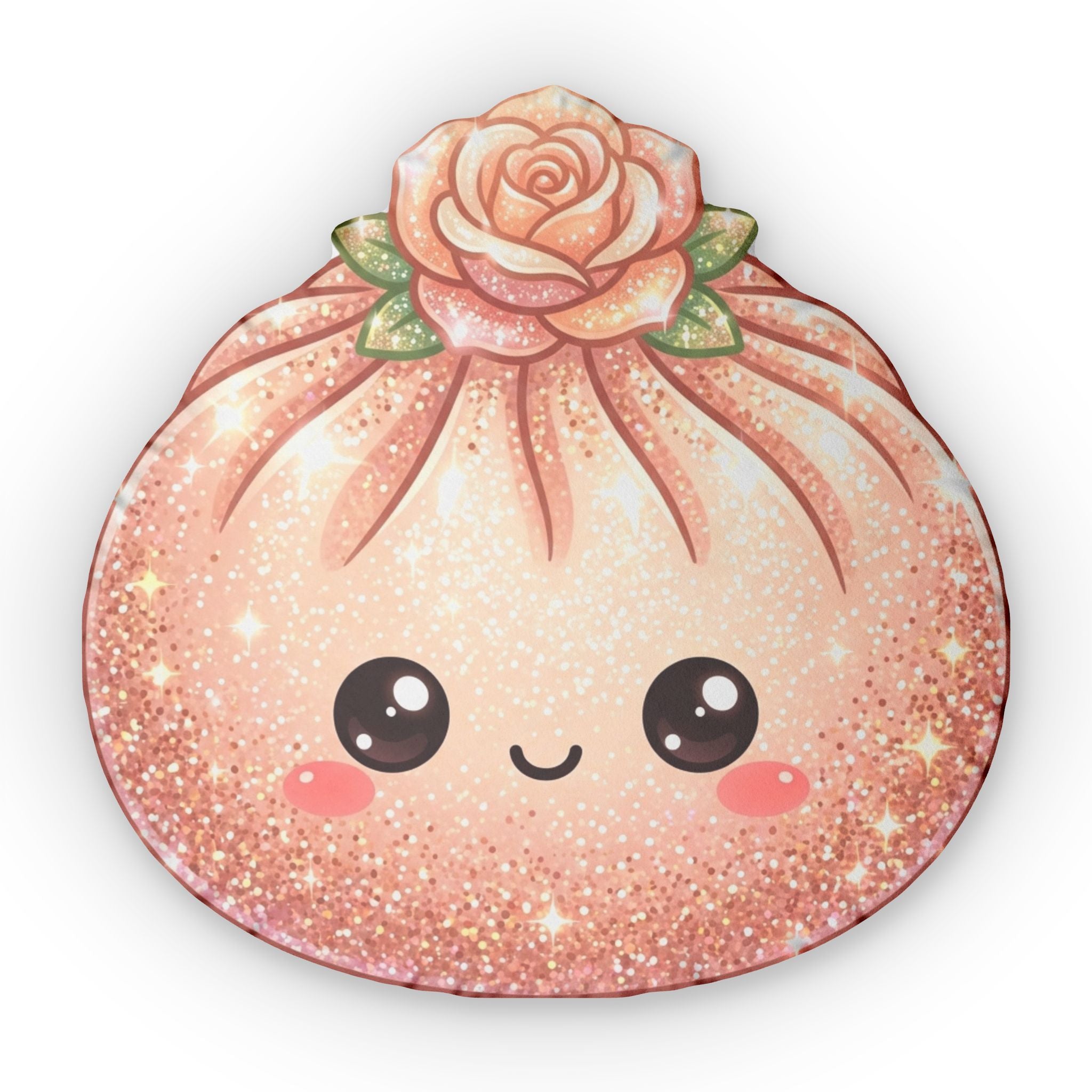 Kawaii Rose Dumpling Shaped Pillow — Cute Glitter Floral Plush Cushion