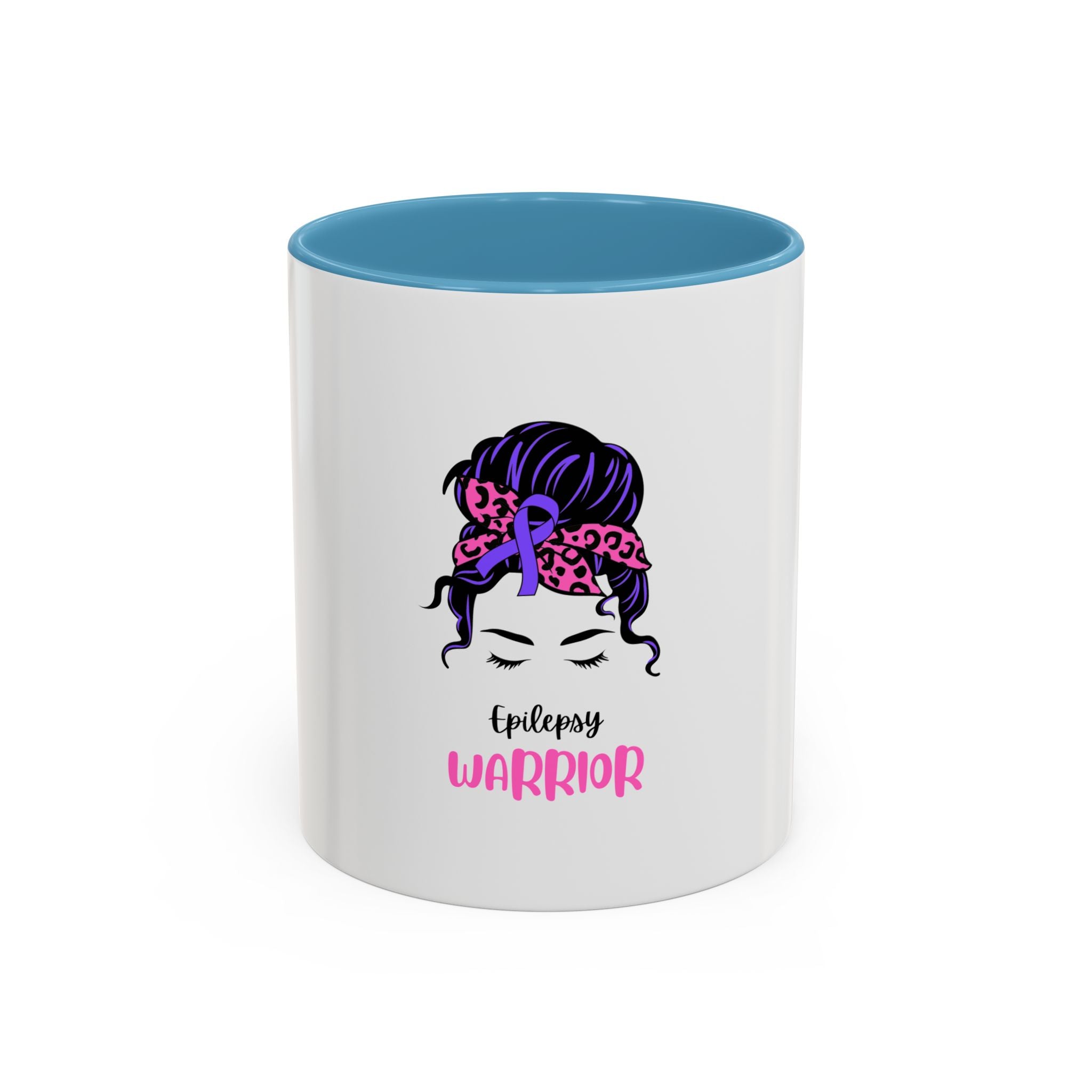 Epilepsy Warrior Coffee Mug — Awareness Ribbon Hair Bun Design (11/15 oz)