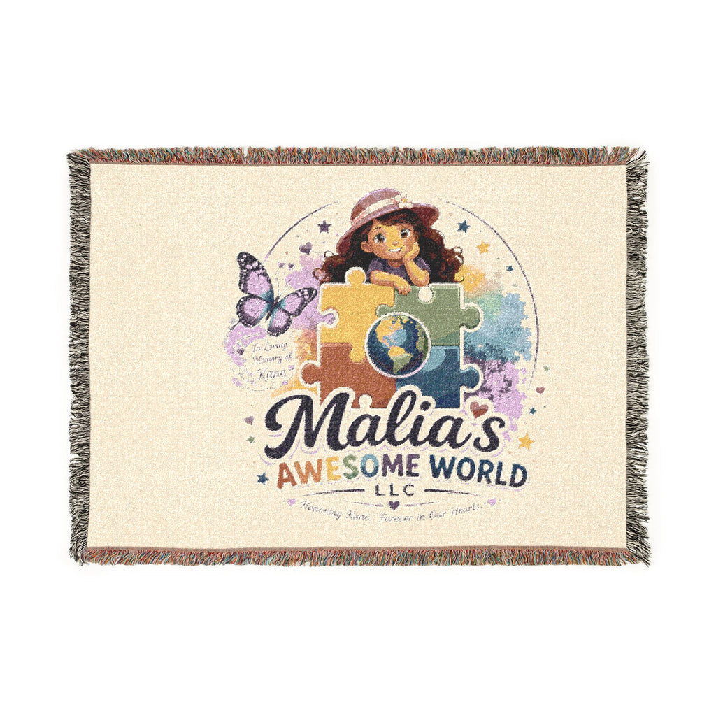 Personalized Kids Puzzle Blanket — "Malia's Awesome World" Woven Throw