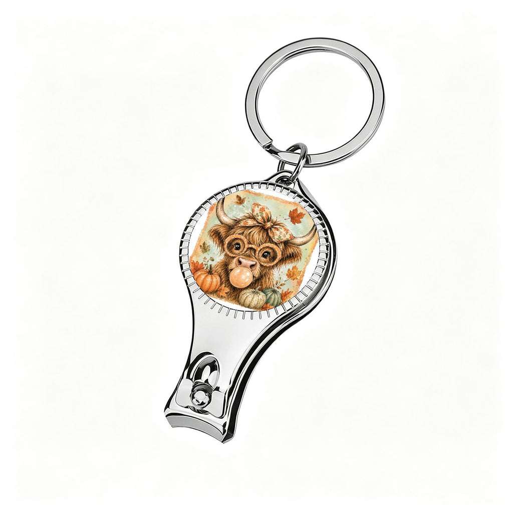 Keychain Nail Clippers with Bottle Opener Brushstroke Fall Highland Cow Png