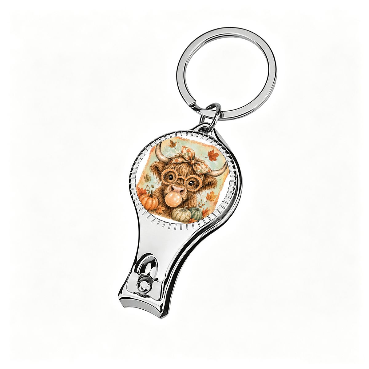 Keychain Nail Clippers with Bottle Opener Brushstroke Fall Highland Cow Png
