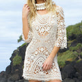 Sexy Hollow-out Bare Back Lace Crochet Bikini Sun Protection Clothing Swimsuit Blouse Beach Shirt for Women
