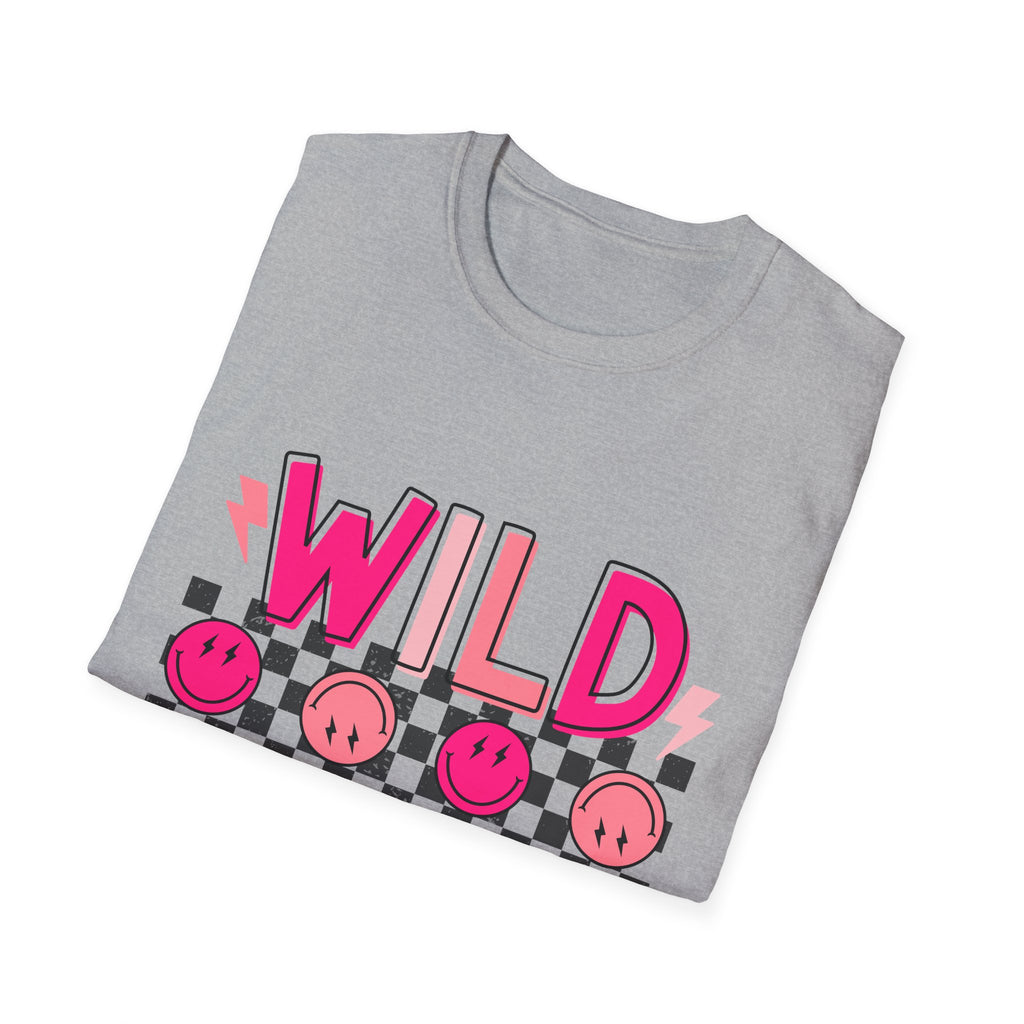 Wild Child T-Shirt — Pink Checkerboard Smiley Retro Tee