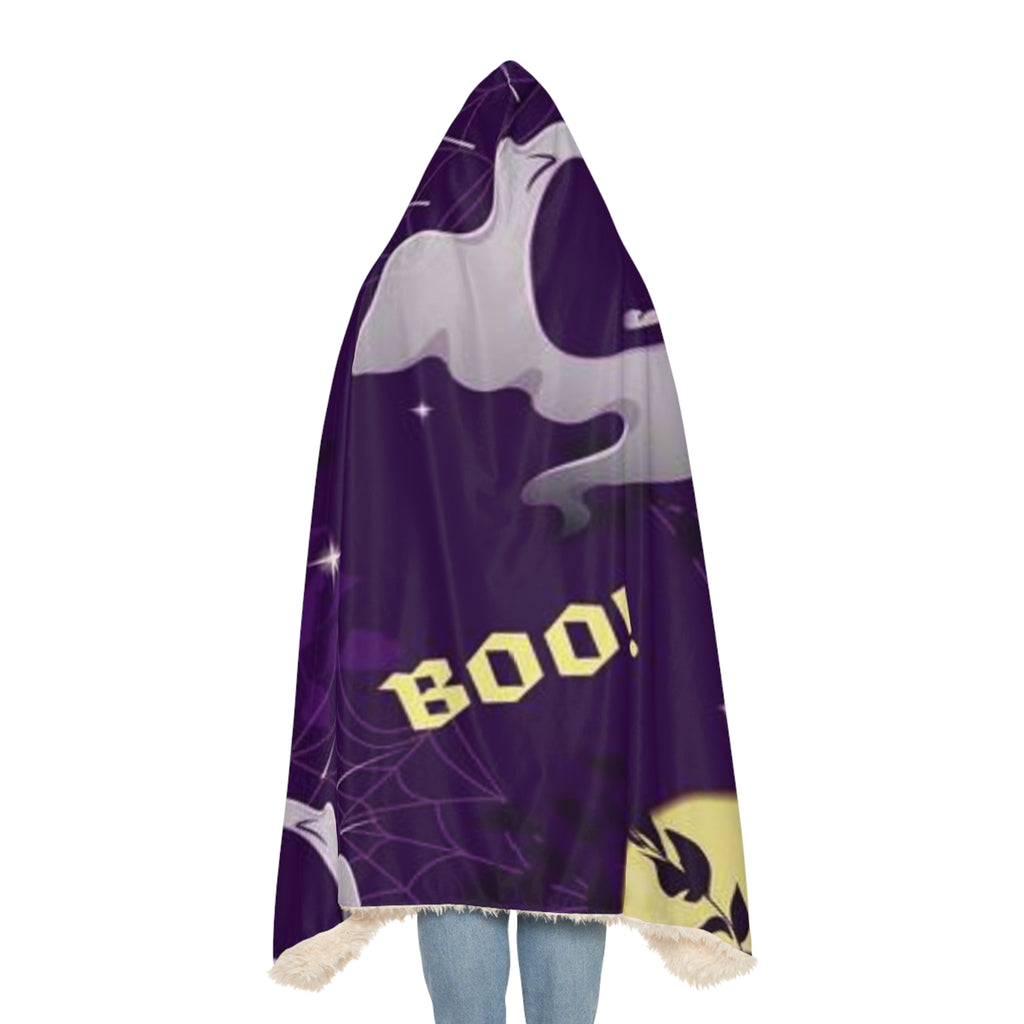 Halloween Boo Hooded Blanket – Purple Ghosts & Moon Snuggle Throw