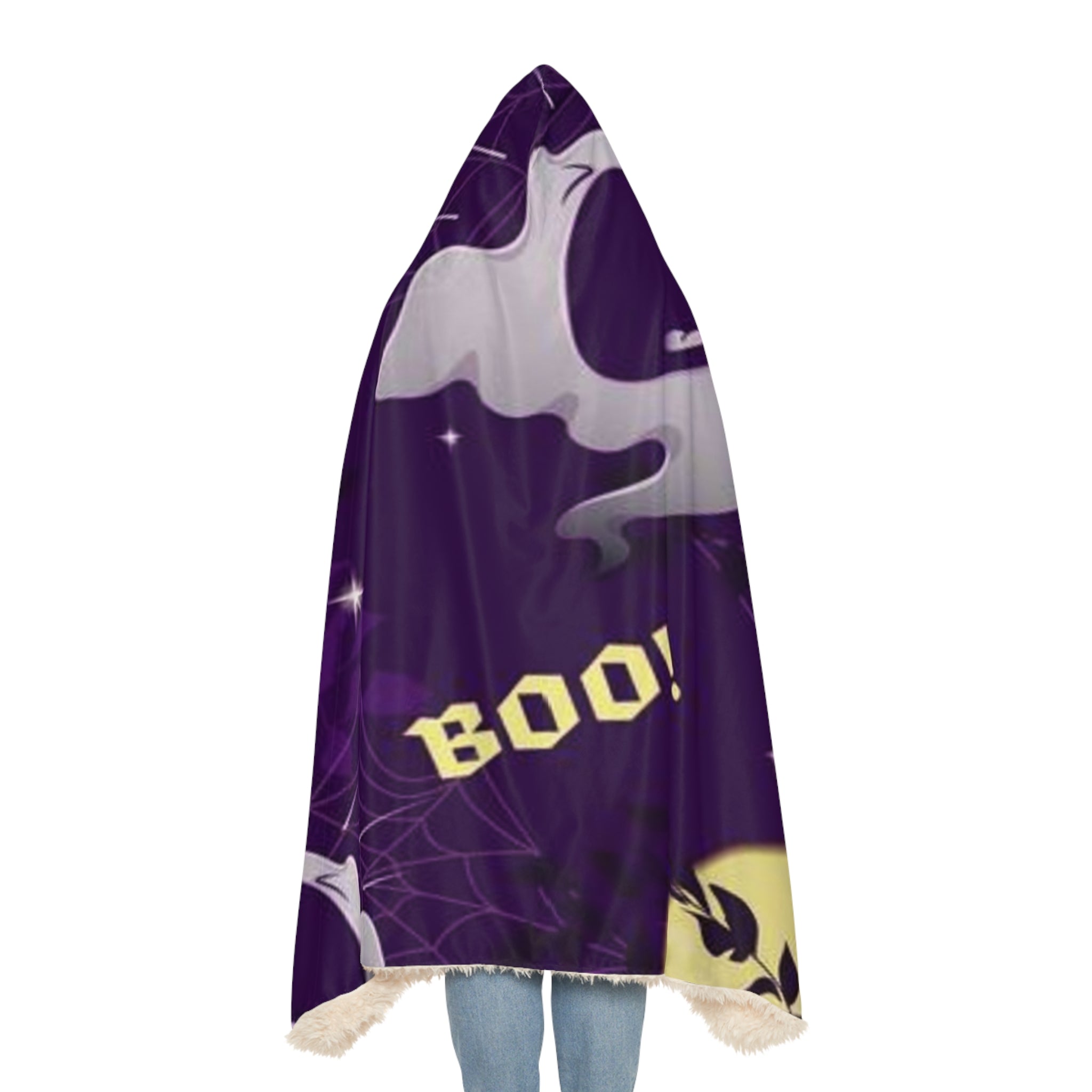 Halloween Boo Hooded Blanket – Purple Ghosts & Moon Snuggle Throw