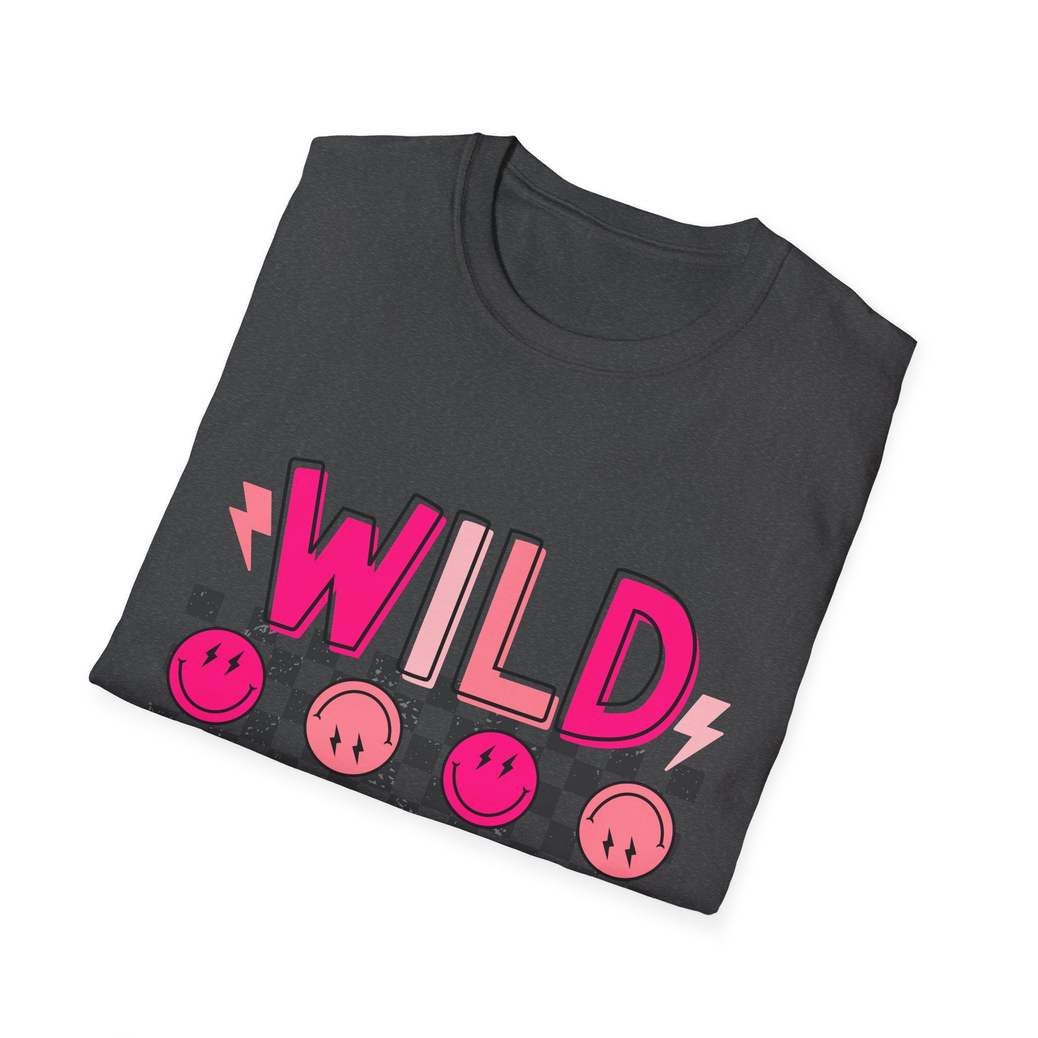 Wild Child T-Shirt — Pink Checkerboard Smiley Retro Tee