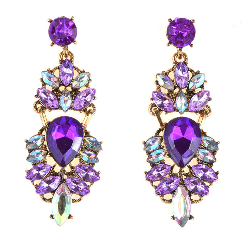 Ornament Exaggerating Earrings Retro Alloy Trendy Earrings Geometric Abstract Diamond Embedded Long Earrings