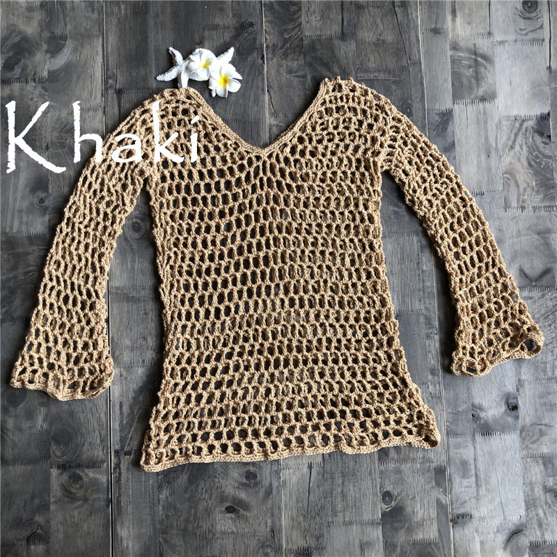 Summer Popular Fishnet Beach Cover Up Sexy Cutout Beach Shirt Sun Protective Clothing