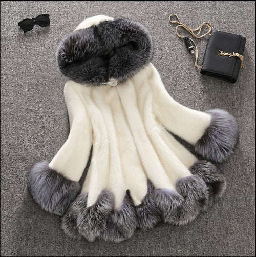 Autumn Winter Women Clothing Faux Fur Coat Mid Length Mink Fur Women Coat
