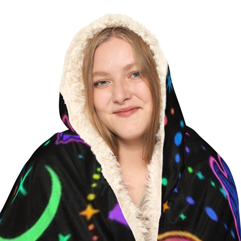 Halloween Hooded Blanket - Neon Jack-o'-Lanterns & Bats Snuggle Throw