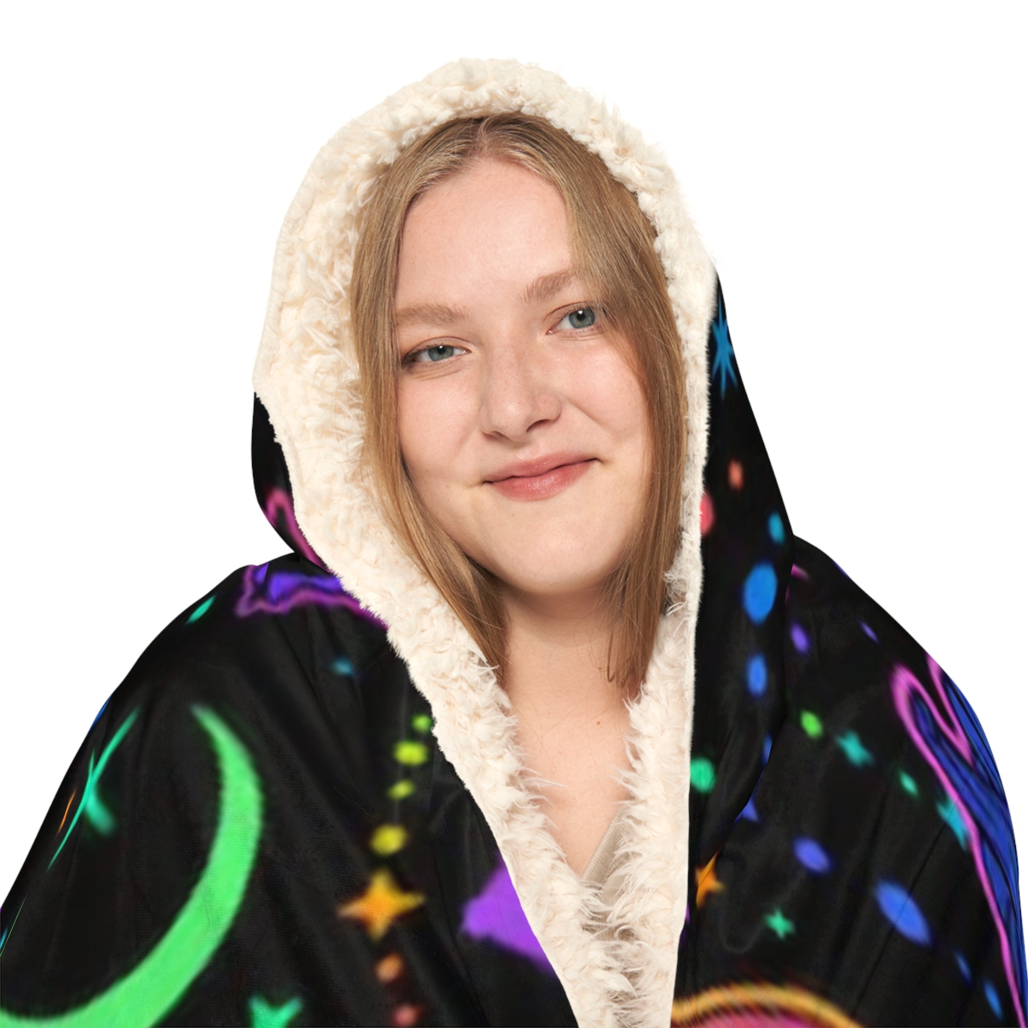 Halloween Hooded Blanket - Neon Jack-o'-Lanterns & Bats Snuggle Throw