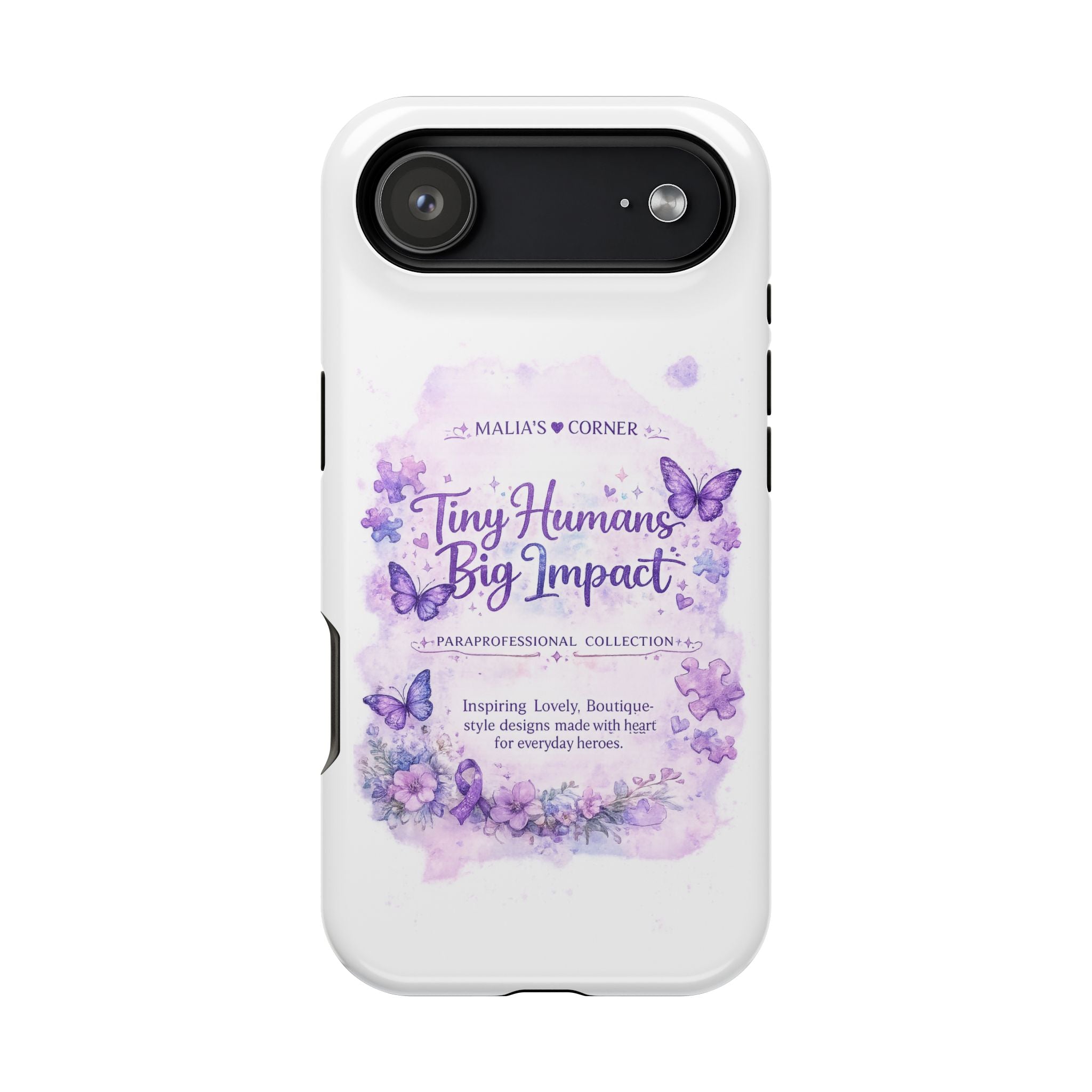 Phone Case — "Tiny Humans Big Impact" Lavender Butterfly Magnetic Impact-Resistant Case