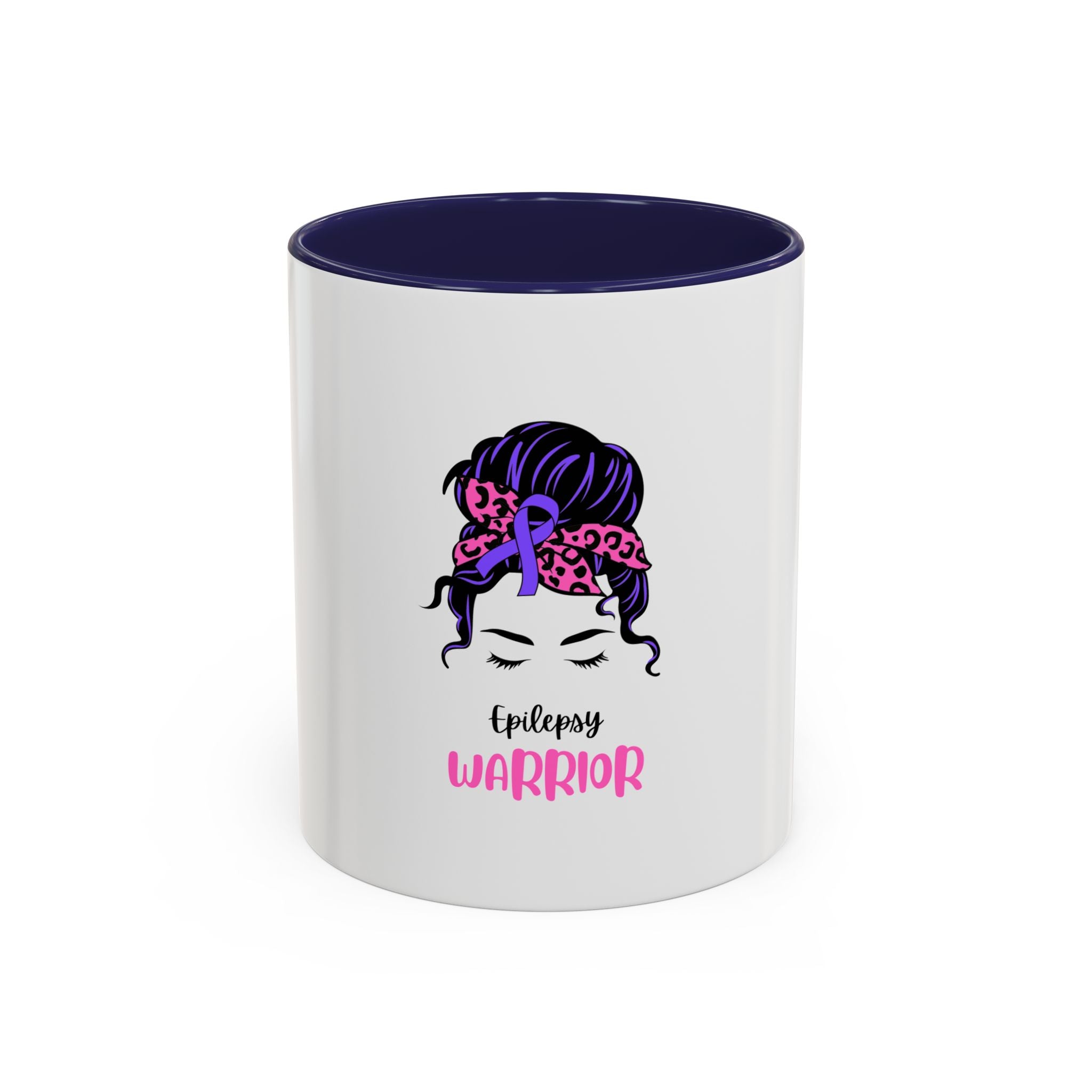 Epilepsy Warrior Coffee Mug — Awareness Ribbon Hair Bun Design (11/15 oz)