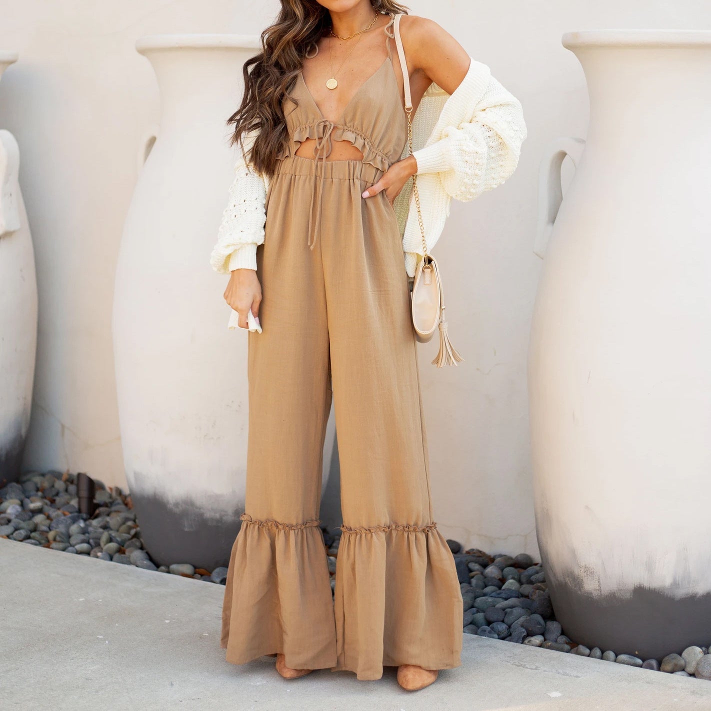 Summer Solid Color Sexy Jumpsuit Strap Horn Jumpsuit for Women