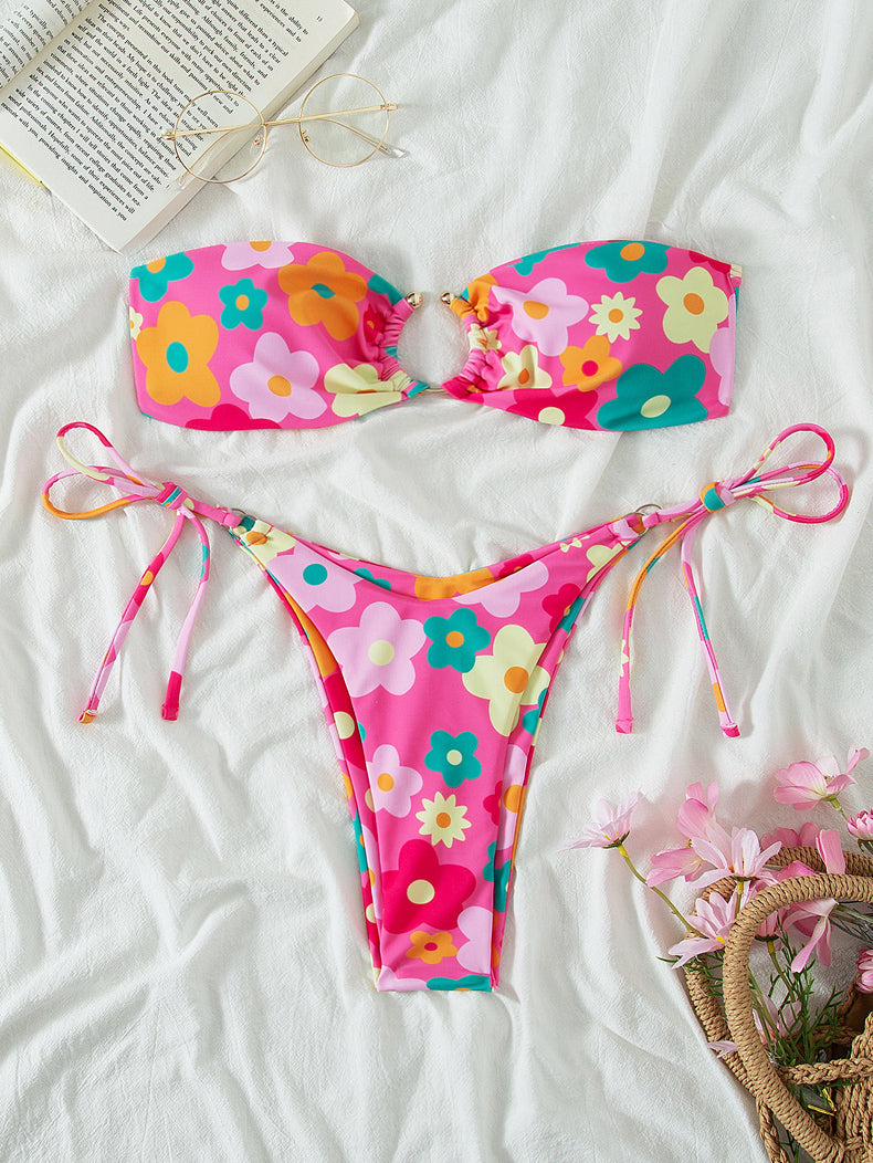 Swimsuit Women Summer Tube Top Sexy Bikini Fresh Printed Bikini Swimsuit