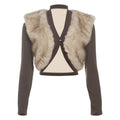 Autumn Winter Women Clothing Sexy Cropped Ultra Short Contrast Color Plush Stitching Small Cardigan Coat for Women
