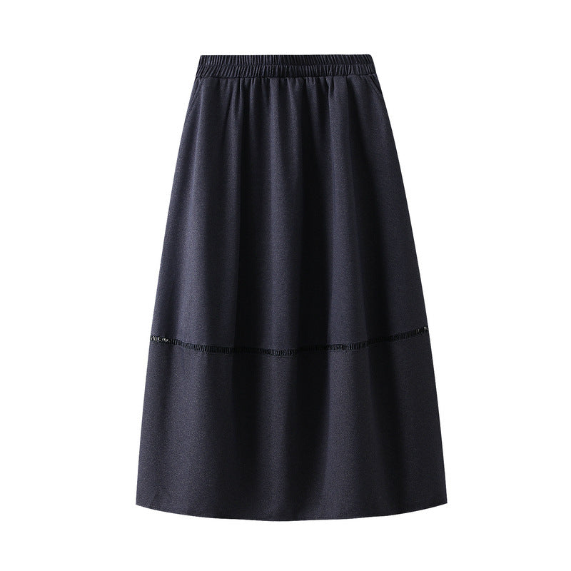 Stitching Soft Denim Skirt Women Autumn High Waist Slimming A line Skirt Mid-Length Umbrella Skirt