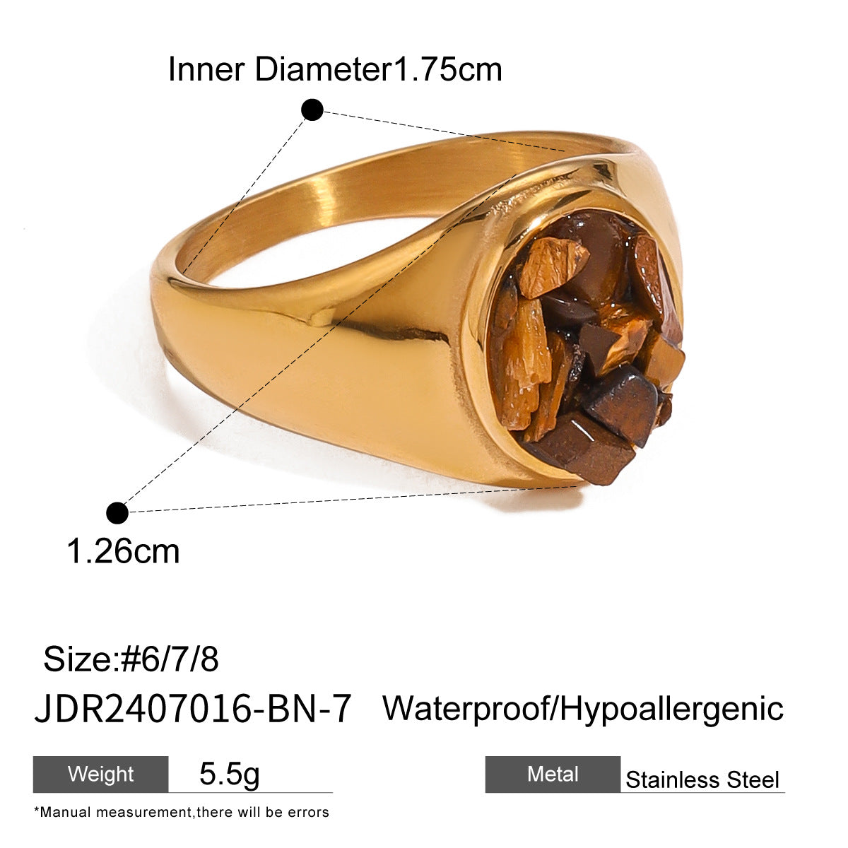 Stainless Steel Natural Stone Eye Catching Ring High Grade Ring Titanium Steel Hand Jewelry Rings