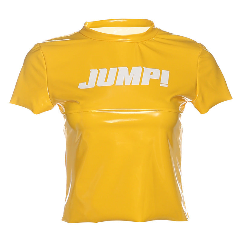 Summer Women Clothes Sexy round Neck Letter Graphic Print Slim Fit Slimming Top Women