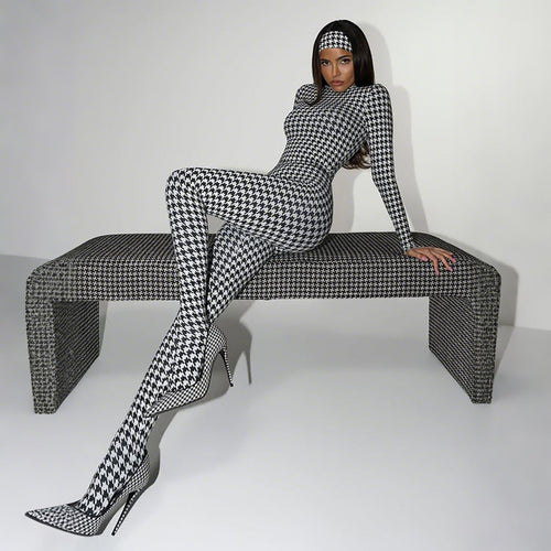 Autumn Winter Women Clothing Printed Turtleneck Long Sleeve Sexy High Waist Slim Fit Bodysuit