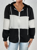 Autumn Winter Women Hoodie Contrast Color Plaid Long Sleeve Casual Hoodies