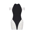 Summer Women Clothing Color Contrast Patchwork Sexy Hourglass Pleated Halter Dress Sleeveless Dress