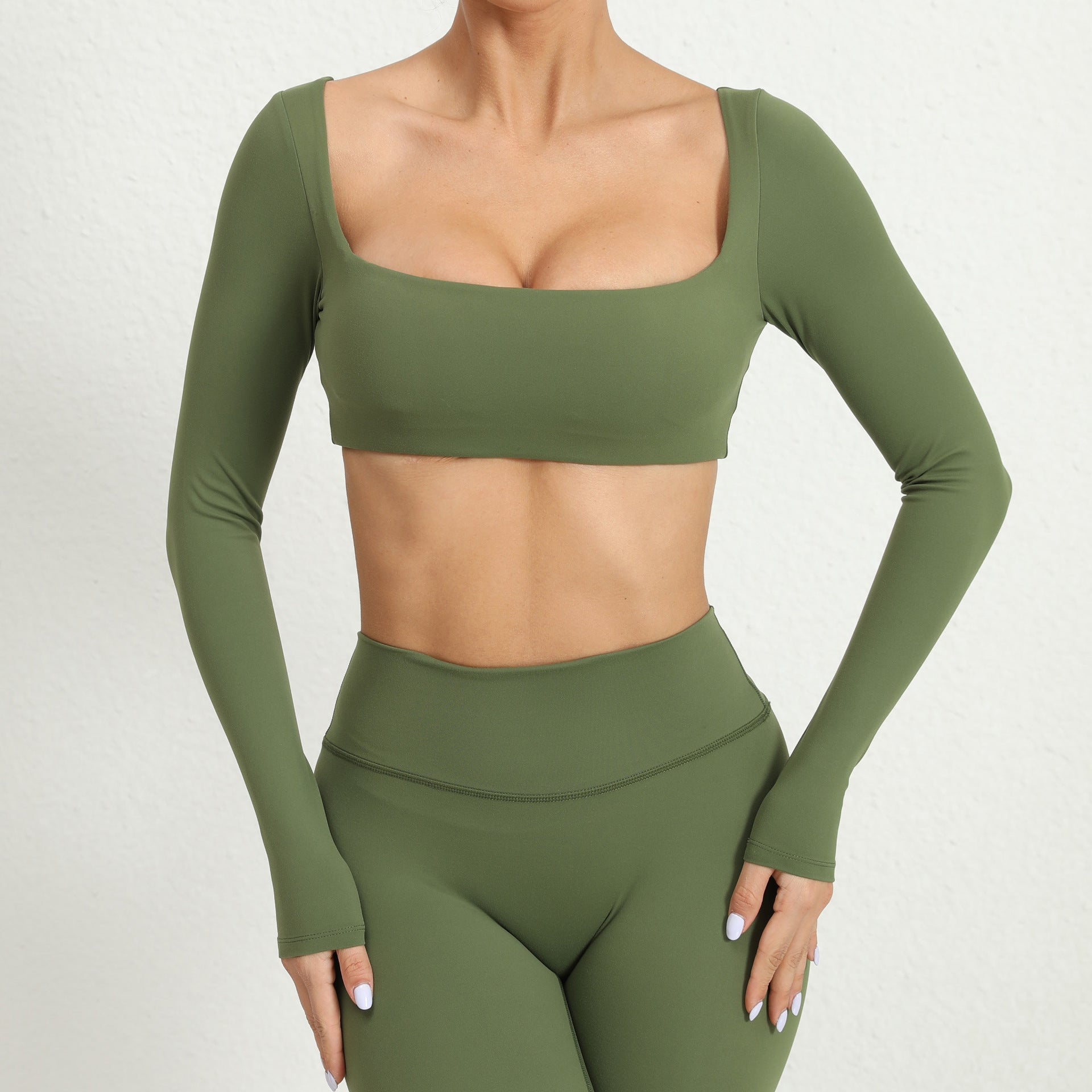 Square Collar With Chest Pad Long Sleeve Yoga Wear Outdoor Running Fitness Clothes Quick Drying Long Sleeved T Shirt Sports Top Women