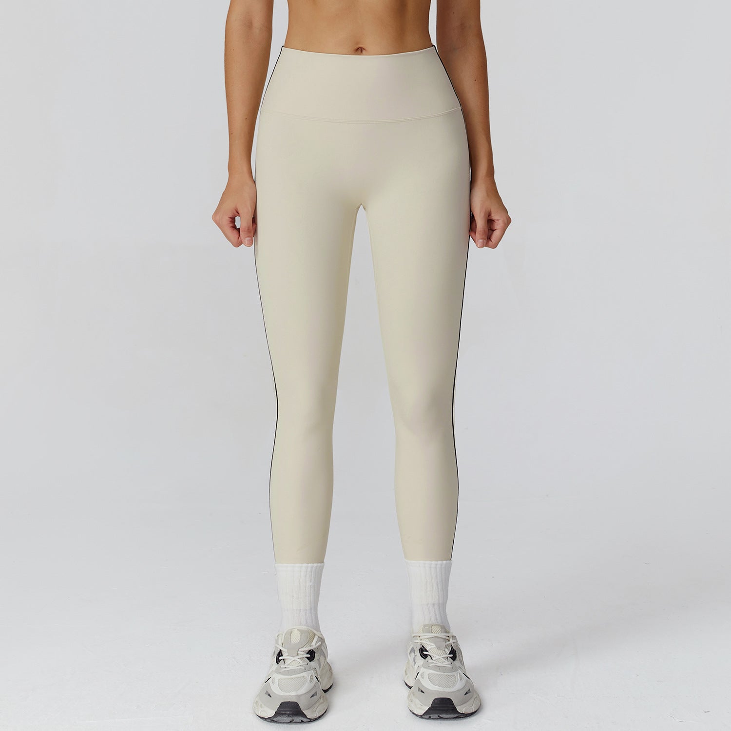 Sollinarry Contrast Color Brushed Yoga Trousers High Waist Tight Trousers Outdoor Cycling Running Exercise Workout Pants