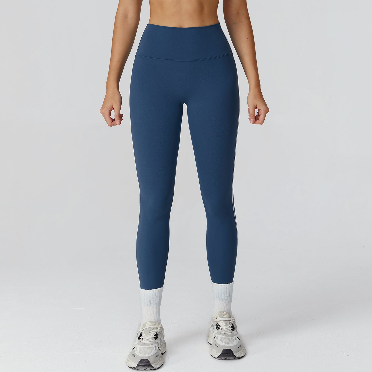 Sollinarry Contrast Color Brushed Yoga Trousers High Waist Tight Trousers Outdoor Cycling Running Exercise Workout Pants
