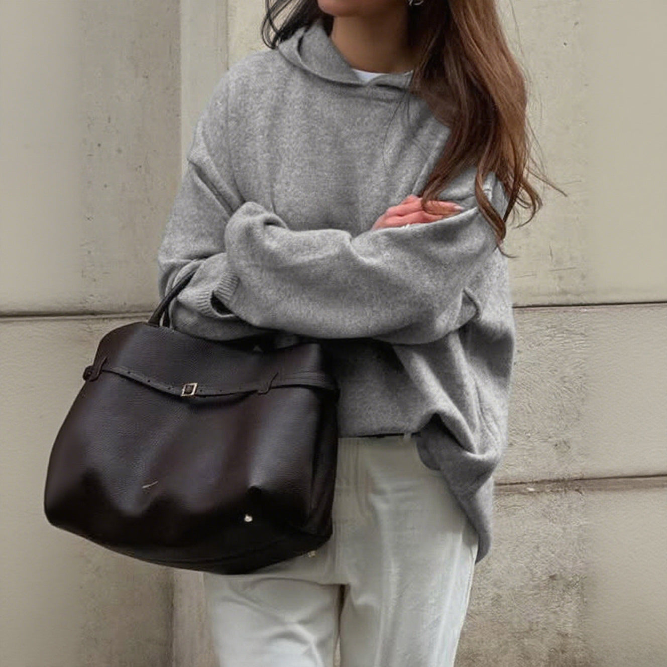 Casual Minimalist Long Sleeve Hooded Sweater Woolen