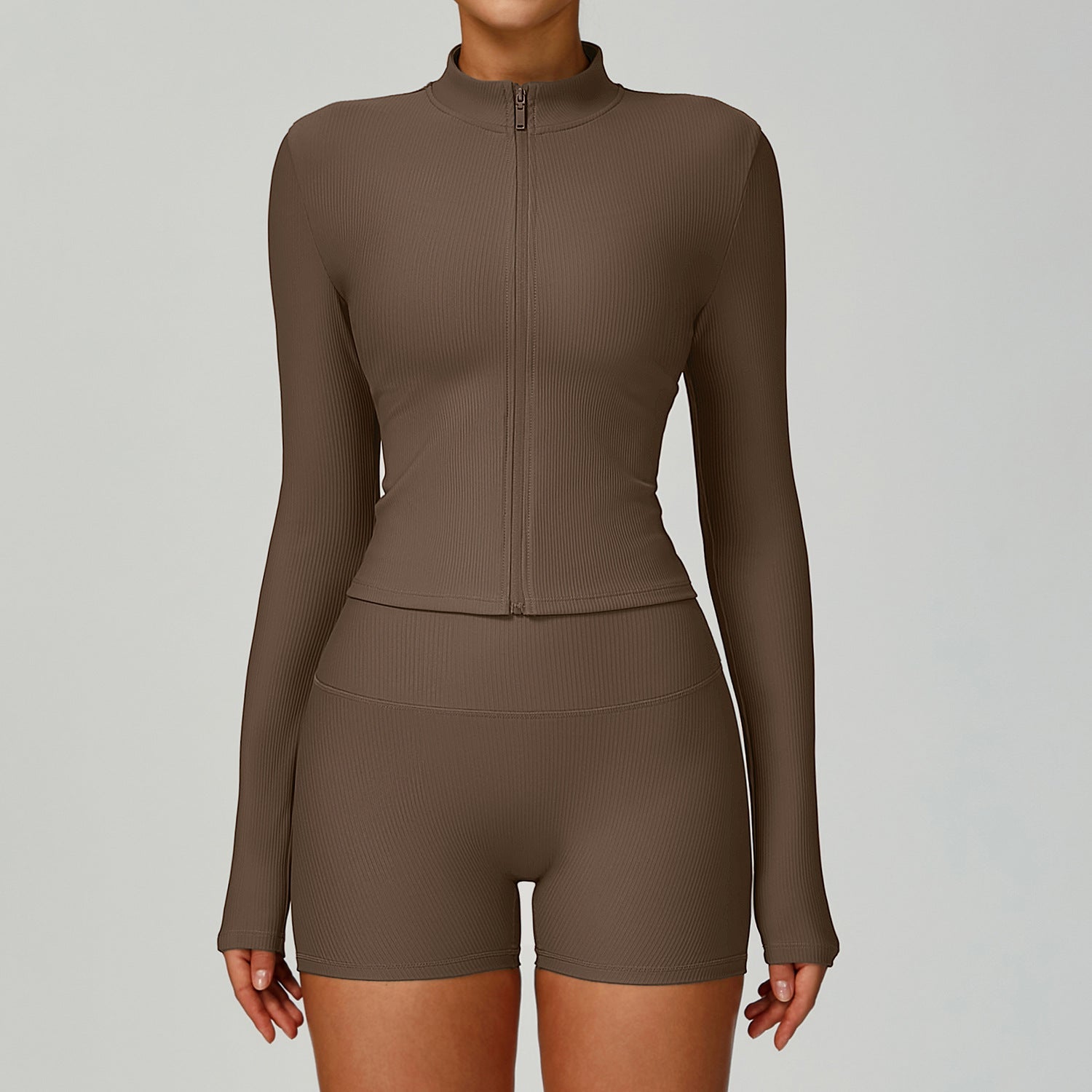 Sollinarry Thread Stand up Collar Slim Fit Yoga Jacket Slimming Outdoor Windproof Top Running Sports Fitness Jacket